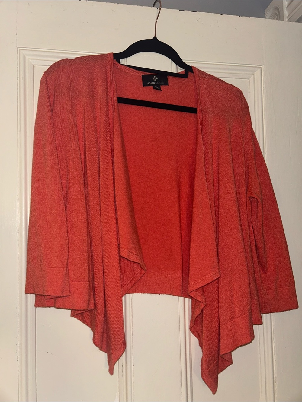 Coral Draped Open-Front Knit Cardigan